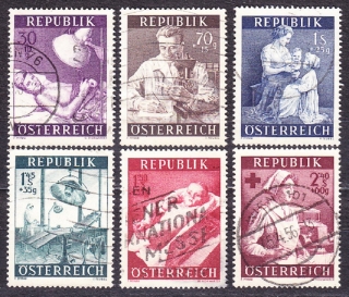 RAKÚSKO 1954, Michel 999-1004, razená séria. ZDRAVOTNÍCTVO.