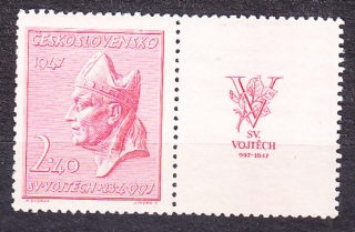 ČSSR 1947, Pofis 451 KP, ** čistý pravý kupón. SV. VOJTĚCH.