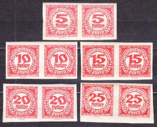 RAKÚSKO 1920, Michel 93-97, ** čisté dvojpásky. DOPLATNÉ. ČÍSLICE.