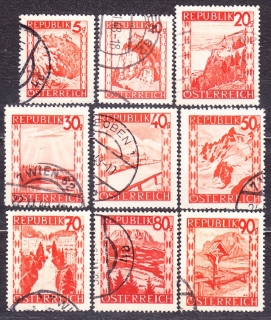 RAKÚSKO 1947, Michel 839-840, 842-845, 847-849, razené. KRAJINY.