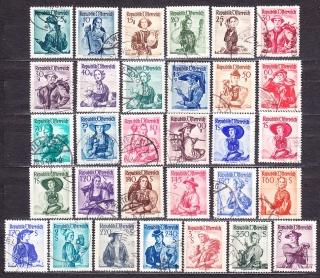 RAKÚSKO 1948, Michel 894-920, 922-923, 925, razené. ĽUDOVÉ KROJE.