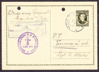 SLOVENSKÝ ŠTÁT 1939, použitá celina CDV 2. NEMECKÝ FARSKÝ ÚRAD - MODRA.