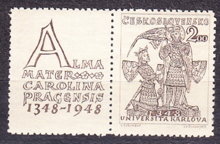 ČSSR 1948, Pofis 471 KĽ, ** čistý ľavý kupón. KARLOVA UNIVERZITA.