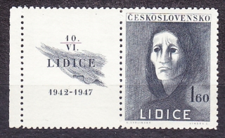 ČSSR 1947, Pofis 454 KĽ, ** čistý ľavý kupón. LIDICE - 5. VÝROČIE.