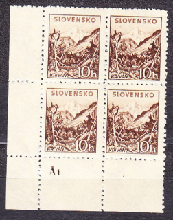 SLOVENSKÝ ŠTÁT 1940, Synek 48, ** čistý rohový 4-blok ( ĽD ). TATRANSKÉ. Priesvitka P3.
