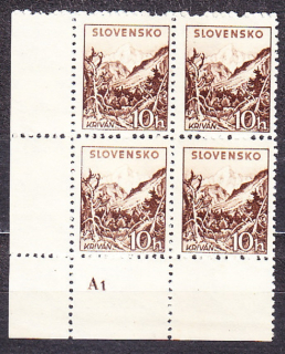 SLOVENSKÝ ŠTÁT 1940, Synek 48, ** čistý rohový 4-blok ( ĽD ). TATRANSKÉ. Priesvitka P1.