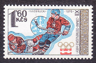 ČSSR 1976, Pofis 2189, ** čistá s doskovou chybou 8/2. ZOH V INNSBRUCKU, HOKEJ.