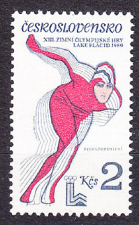 ČSSR 1980, Pofis 2416, ** čistá s doskovou chybou 33/1. ZOH V LAKE PLACID, RÝCHLOKORČUĽOVANIE.