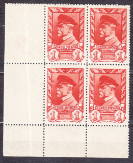 ČSSR 1945, Pofis 385 DCH 91, nepoužitý 4-blok. MOSKOVSKÉ VYDANIE. PREZIDENT T. G. MASARYK.