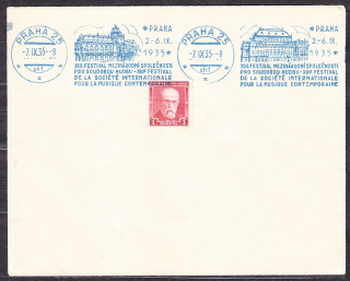 ČSR 1935, obálka. PAMäTNÉ POŠTOVÉ RAZÍTKO - MEDZINÁRODNÝ FESTIVAL HUDBY, PRAHA.