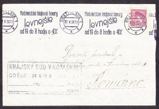 ČSR 1938, obálka. STROJOVÉ POŠTOVÉ RAZÍTKO - LACNEJŠIE MEDZIMESTSKÉ TELEFÓNNE HOVORY, BRATISLAVA.