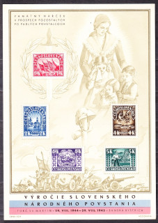 ČSSR 1945, Pofis A408/412, čistý hárček. PARTIZÁNSKY - 1. VÝROČIE SNP.
