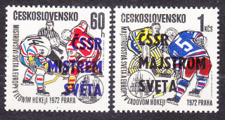 ČSSR 1972, Pofis 1961-1962, ** čistá séria. ĽADOVÝ HOKEJ - MAJSTROVSTVÁ SVETA V PRAHE, PRETLAČE.