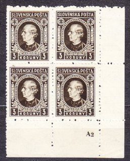 SLOVENSKÝ ŠTÁT 1940, Synek 32 YA, ** čistý rohový 4-blok ( PD ) + DCH ZP 200/2. ANDREJ HLINKA. Priesvitka P1.