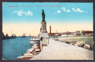 EGYPT - PORT SAID, nepoužitá, malý formát. POMNÍK, PRÍSTAV, LODE.