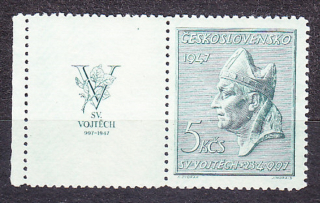 ČSSR 1947, Pofis 452 KĽ, ** čistý ľavý kupón. SV. VOJTĚCH.