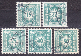 RAKÚSKO 1922, Michel 113-117, razené. DOPLATNÉ. ČÍSLICE.