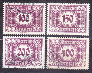 RAKÚSKO 1922, Michel 118-121, razené. DOPLATNÉ. ČÍSLICE.