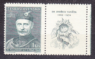 ČSSR 1948, Pofis 475 KP, ** čistý pravý kupón. XI. VŠESOKOLSKÝ ZLET.