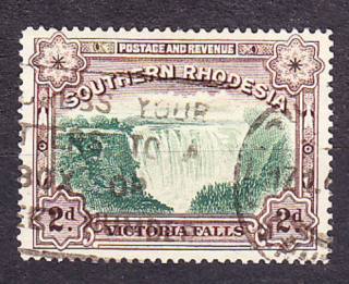 SOUTHERN RHODESIA 1932, Michel 30, razená. KOLÓNIE. VIKTORINE VODOPÁDY.